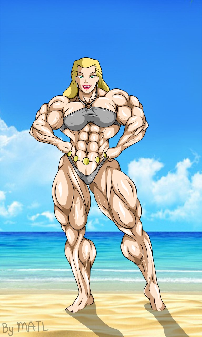 1girls abs batman:_the_animated_series batman_(series) beach biceps blonde_hair breasts catwoman_(dcau) dc dc_comics dcau extreme_muscles female female_only green_eyes huge_muscles human long_hair matl muscles muscular muscular_arms muscular_female muscular_legs muscular_thighs pecs pink_lips selina_kyle solo wide_hips