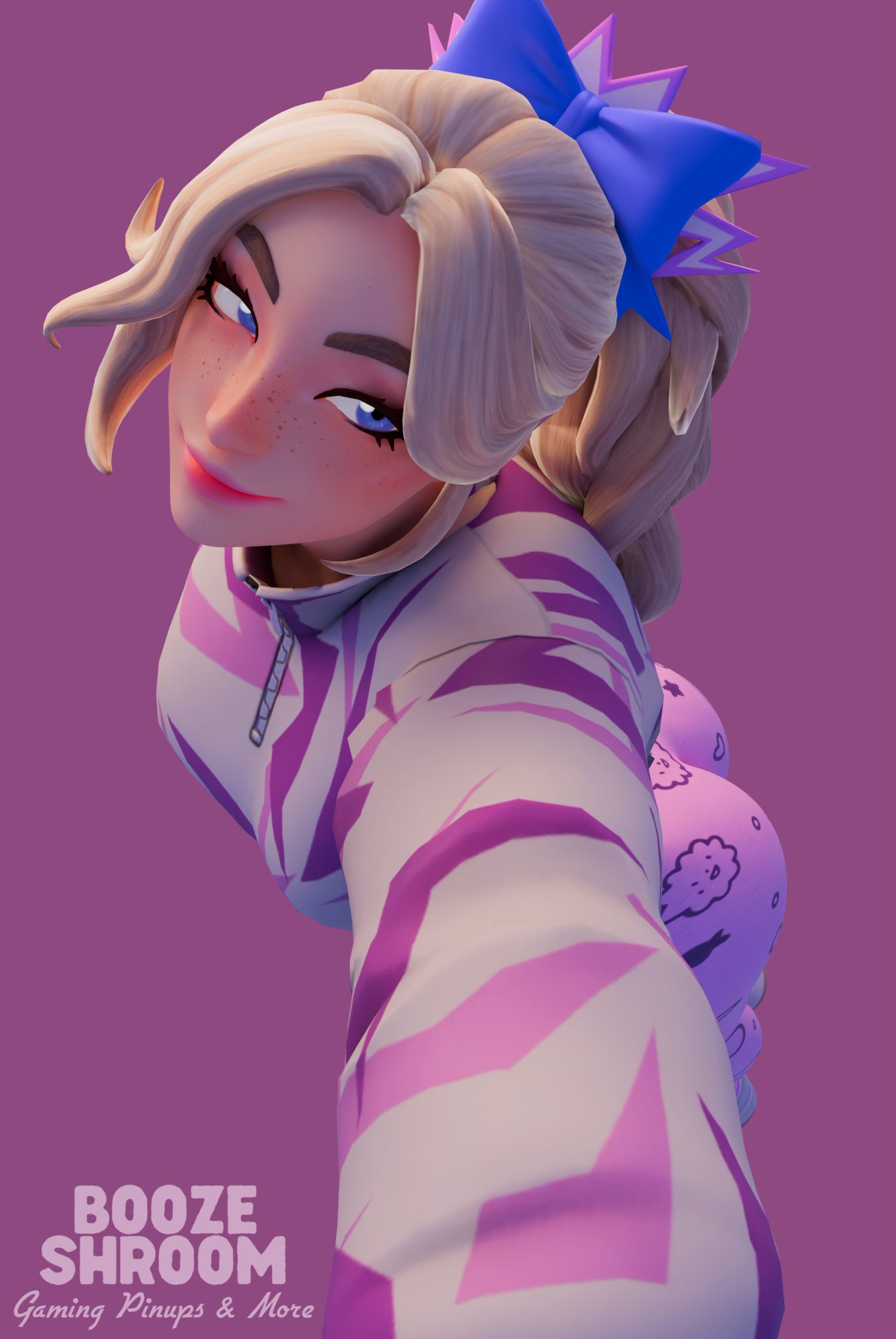 3d, 3d (artwork), ass, big ass, blonde female, blonde hair, blonde hair female, blush, boozeshroom, breasts, clothed, clothed female, clothing, female, female focus, female only, fortnite, fully clothed, fully clothed female, hair, hair ornament, hair ribbon, haylee skye (fortnite), looking at viewer, ponytail, selfie, smile, smiling, smiling at viewer, solo, solo female, solo focus, tight clothing, tight pants, watermark