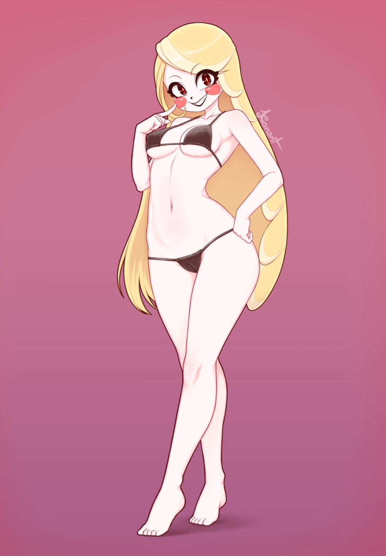 1girls, big breasts, bikini, blonde hair, breasts, brown eyes, charlie morningstar (hazbin hotel), female, female only, hazbin hotel, kionant, long hair, looking at viewer, partially clothed, spindlehorse toons, straight hair, vivienne medrano, vivziepop, white skin