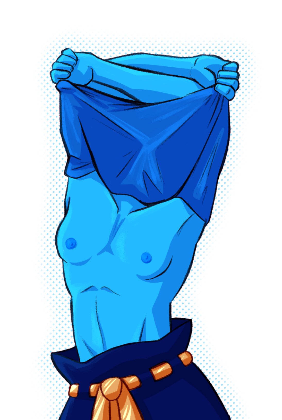 1girls arms_up barnsinbin belt blue_skin female lapis_lazuli_(steven_universe) pants shirt_lift small_breasts solo steven_universe undressing