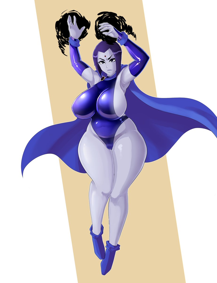 1girls, armpits, big breasts, blue eyes, blue hair, breasts, cape, dc, dc comics, female, female only, fingerless gloves, grey skin, human, human only, large breasts, leotard, rachel roth, raven (dc), solo, straight hair, superheroine, teen titans, thick thighs, thighs, voluptuous, wide hips, xiceowl
