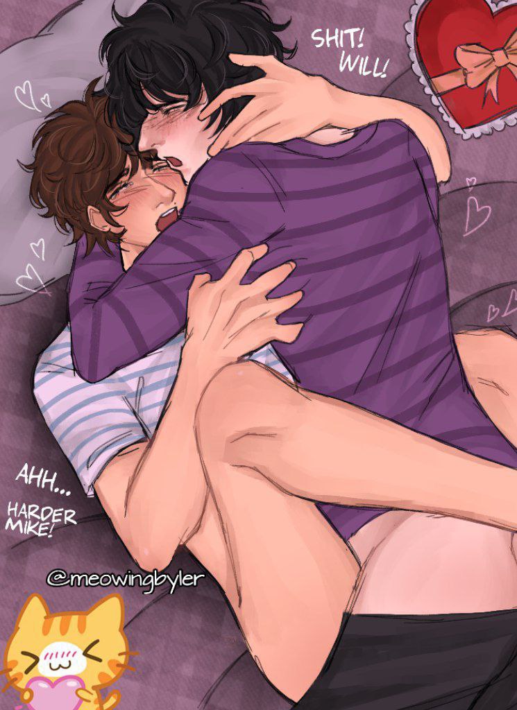 2boys, ahe gao, black hair, brown hair, freckles, gay sex, male/male, mike wheeler, missionary position, moaning, penetration, stranger things, twinks, will byers, yaoi