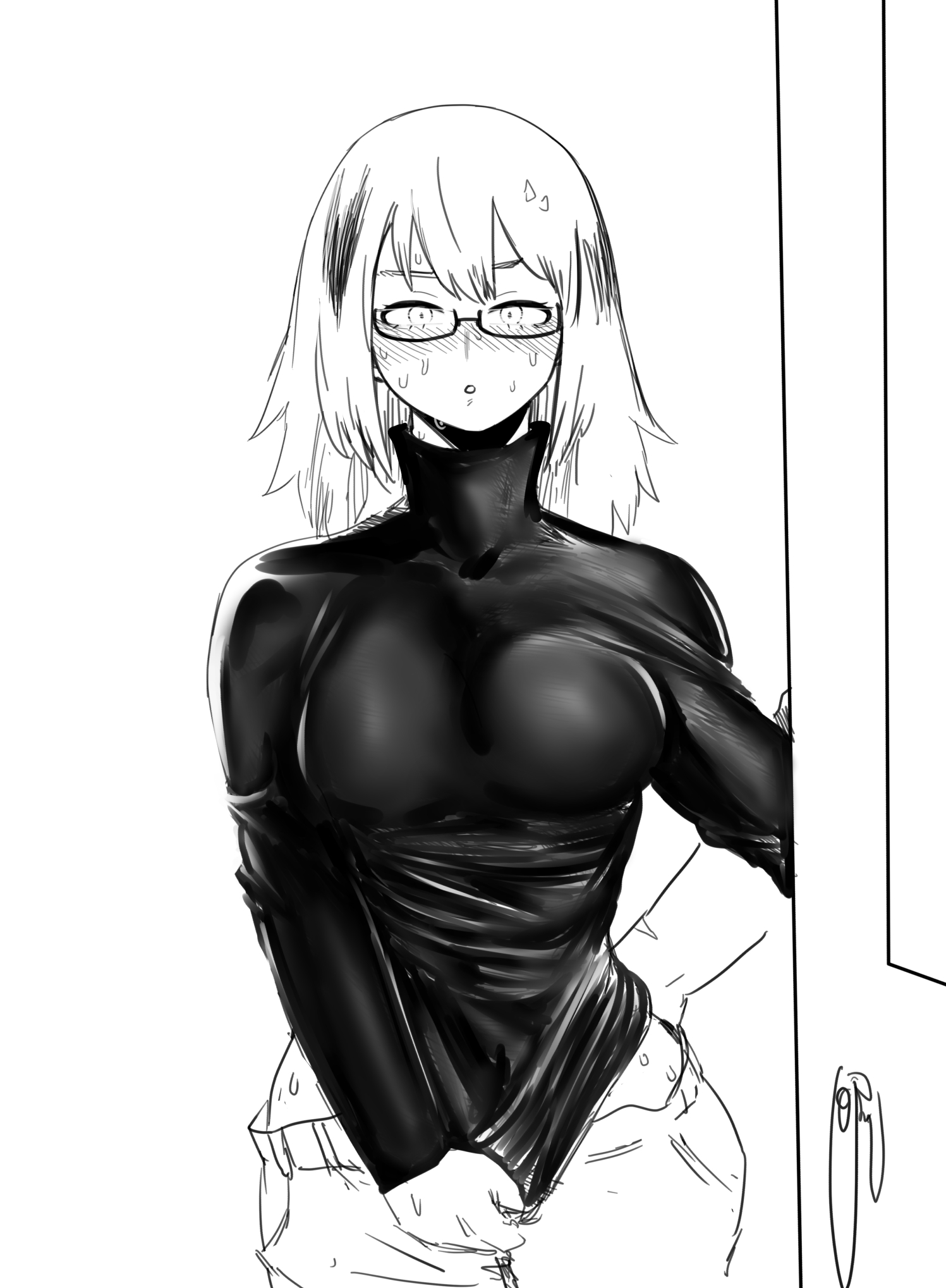 1boy, 1girls, amano44, big breasts, blush, breasts, female, fingering, fuyumi todoroki, glasses, izuku midoriya, looking at viewer, male, my hero academia, sweat