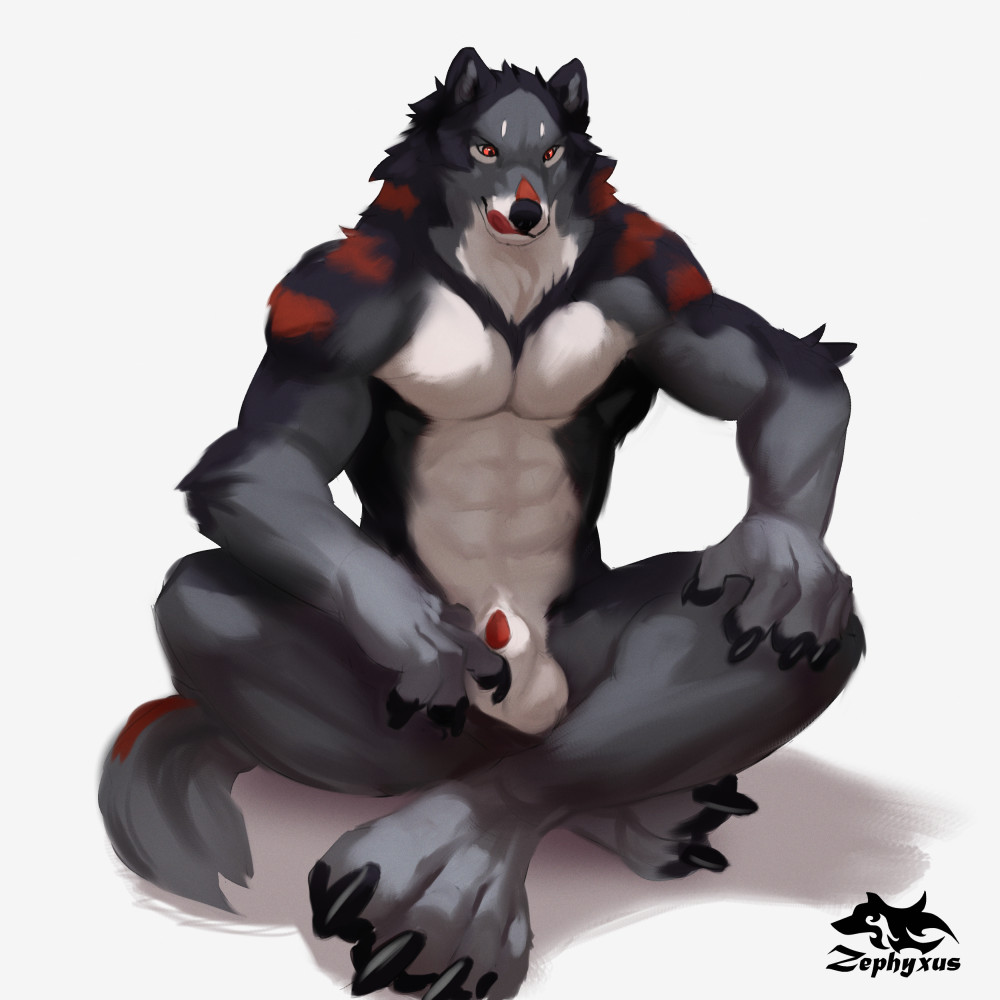 1:1 4_toes 5_fingers abs animal_genitalia animal_penis anthro balls biceps biped canid canine canine_penis canis claws crossed_legs feet fenris_(zephyxus) fingers fur genitals grey_body grey_fur grey_tail licking licking_lips looking_at_genitalia looking_at_penis looking_down male male_only mammal multicolored_body multicolored_fur multicolored_tail muscular muscular_anthro muscular_male nude paws pecs penis penis_tip scar sheath sheath_grab simple_background sitting solo toe_claws toes tongue tongue_out triceps white_body white_fur wolf zephyxus