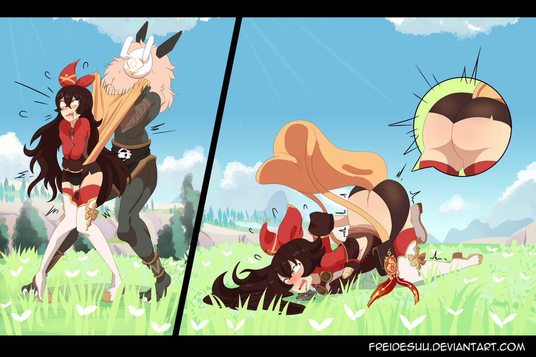2 panel comic, after wedgie, aftermath, amber (genshin impact), anthro, ass, ass shot, ass up, bigger dom, brown hair, clothed, clothed female, clothing, comic, dark-skinned male, defeated heroine, drooling, duo, eyes crossed, face down ass up, female, femsub, freidesuu, furry, genshin impact, grabbing own pussy, heroine, hilichurls (species), humiliation, left alone, legs together, male, no dialogue, no visible genitalia, open field, open mouth, orange eyes, public, public humiliation, smaller sub, stretched clothing, stretched underwear, tippy toes, trembling, wedgie, wedgie fetish, wedgied female