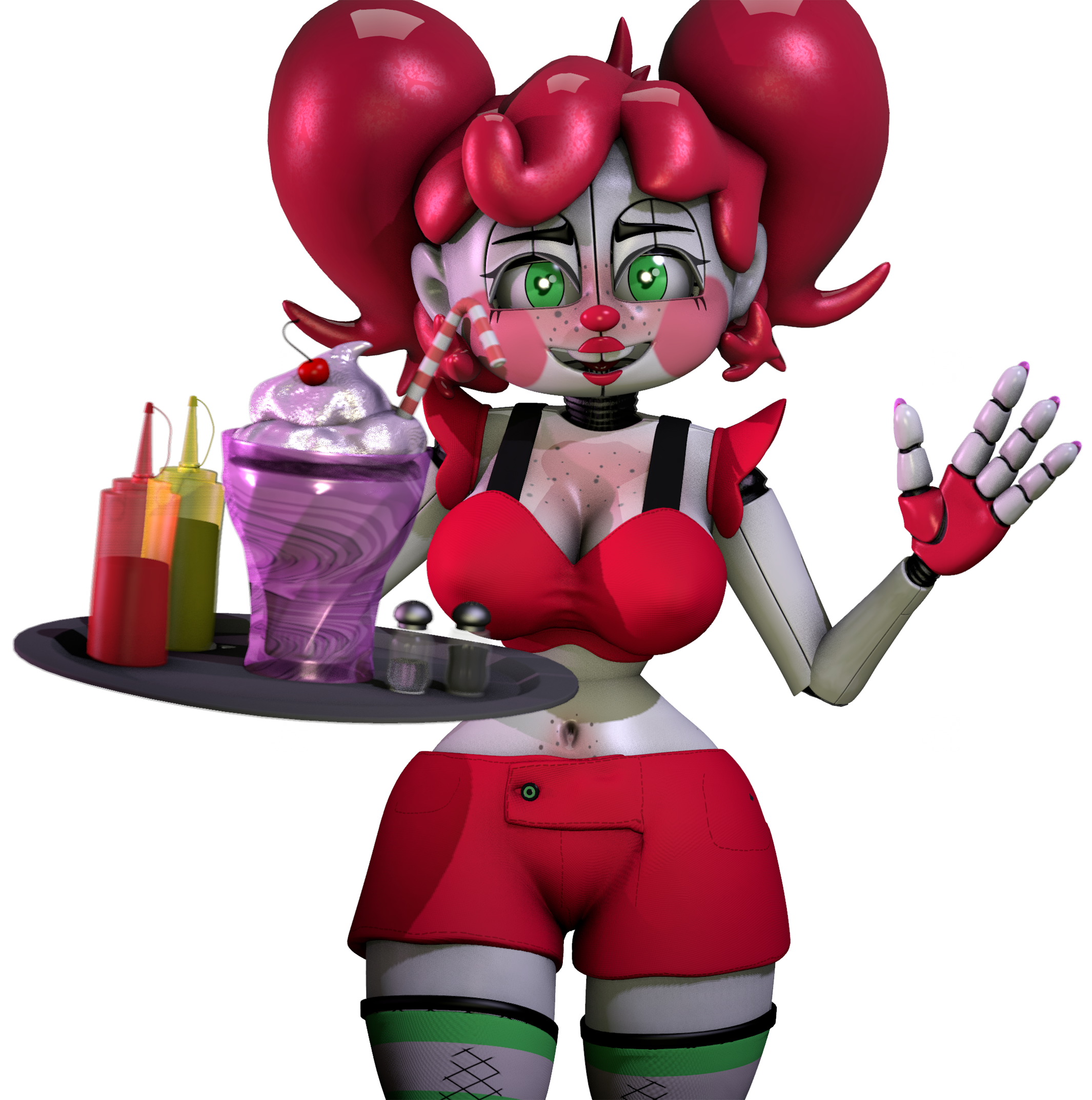 3d, baby (fnafsl), blackterio, bra, breasts, circus baby, circus baby (fnaf), female, five nights at freddy's, five nights at freddy's: sister location, green eyes, looking at viewer, pink cheeks, red bra, red clothing, red hair, red shorts, shorts, sister location, smile, smiling, so87baby, solo, source filmmaker, summer baby (rynfox), summer of 87 baby, thick thighs, transparent background, white background, white body