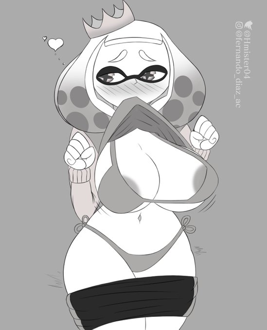 big_breasts bikini black_and_white female female_only hmister04 inkling inkling_girl navel nintendo nipples off_the_hook_(splatoon) pearl_(splatoon) solo splatoon