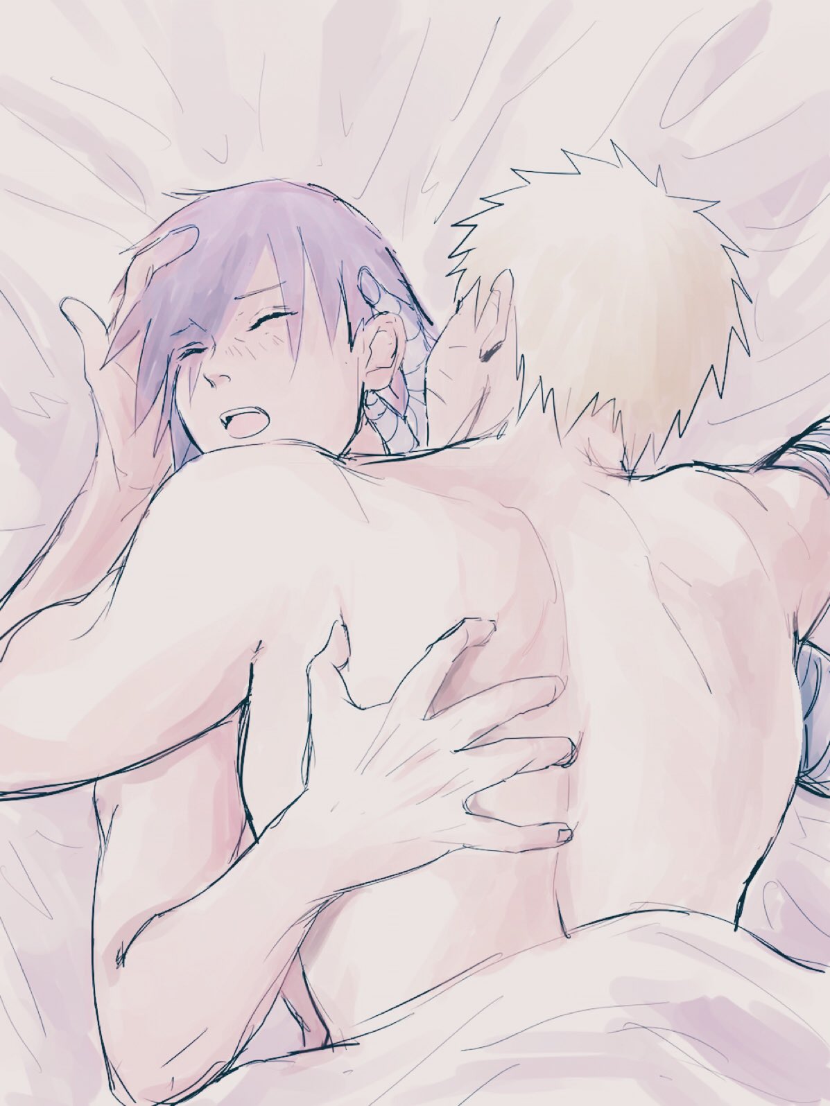 2boys, bandage, bandaged arm, bed, bed sheet, black hair, blonde hair, blush, boruto: naruto next generations, cheating, cheating husband, closed eyes, dilf, femboy, femboy dilf, gay, male, male only, male/male, moaning, naked, naruto, naruto (series), nude, open mouth, p3st e, sasuke uchiha, sex, uzumaki naruto, whisker markings, whiskers, yaoi