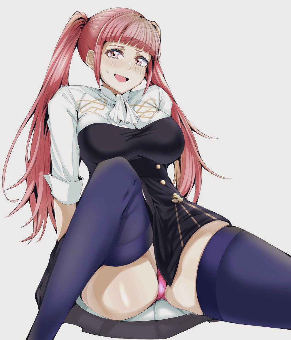 1girls, breasts, female, female only, fire emblem, fire emblem: three houses, garreg mach monastery uniform, hilda valentine goneril, large breasts, long hair, nintendo, panties, pantyshot, pink eyes, pink hair, pink panties, solo, solo focus, tero (o11q), terro, upskirt