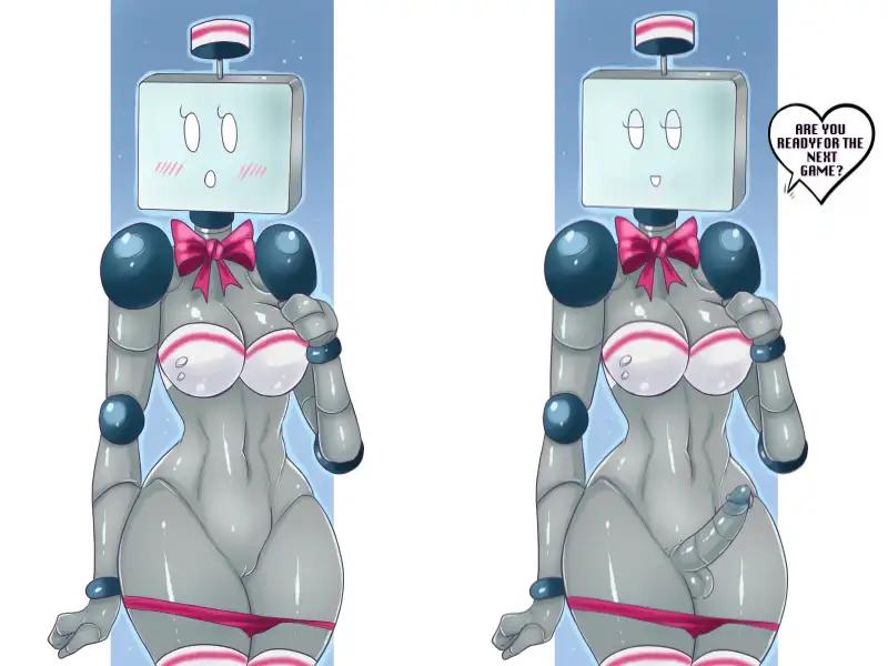 1futa 2015 anthro anthrofied bedroom_eyes blush bra dialogue dickgirl dwenda futa_only futanari hi_res inviting mob_face monita nintendo nintendo_land panties_down penis penis_growth ribbon robot robot_girl screen screen_face solo speech_bubble text thick_thighs wide_hips