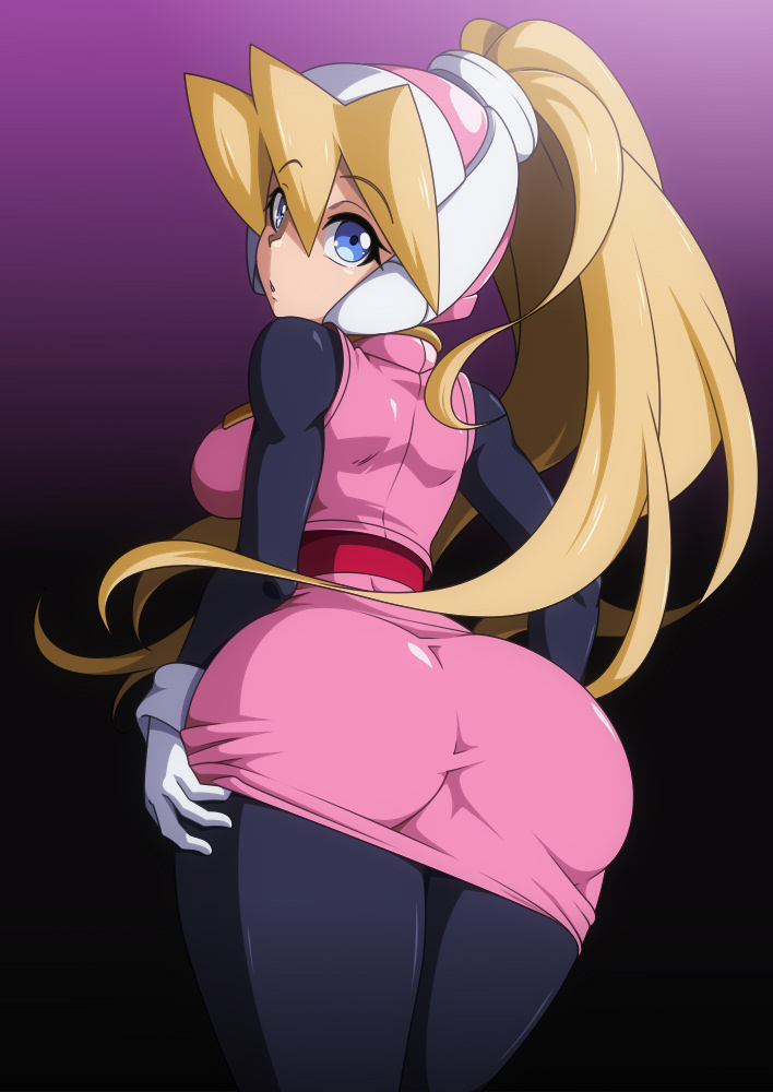 1girls ass_focus big_ass blonde_hair blue_eyes ciel_(mega_man) female mega_man mega_man_zero ponytail semikichi tagme tight_clothing