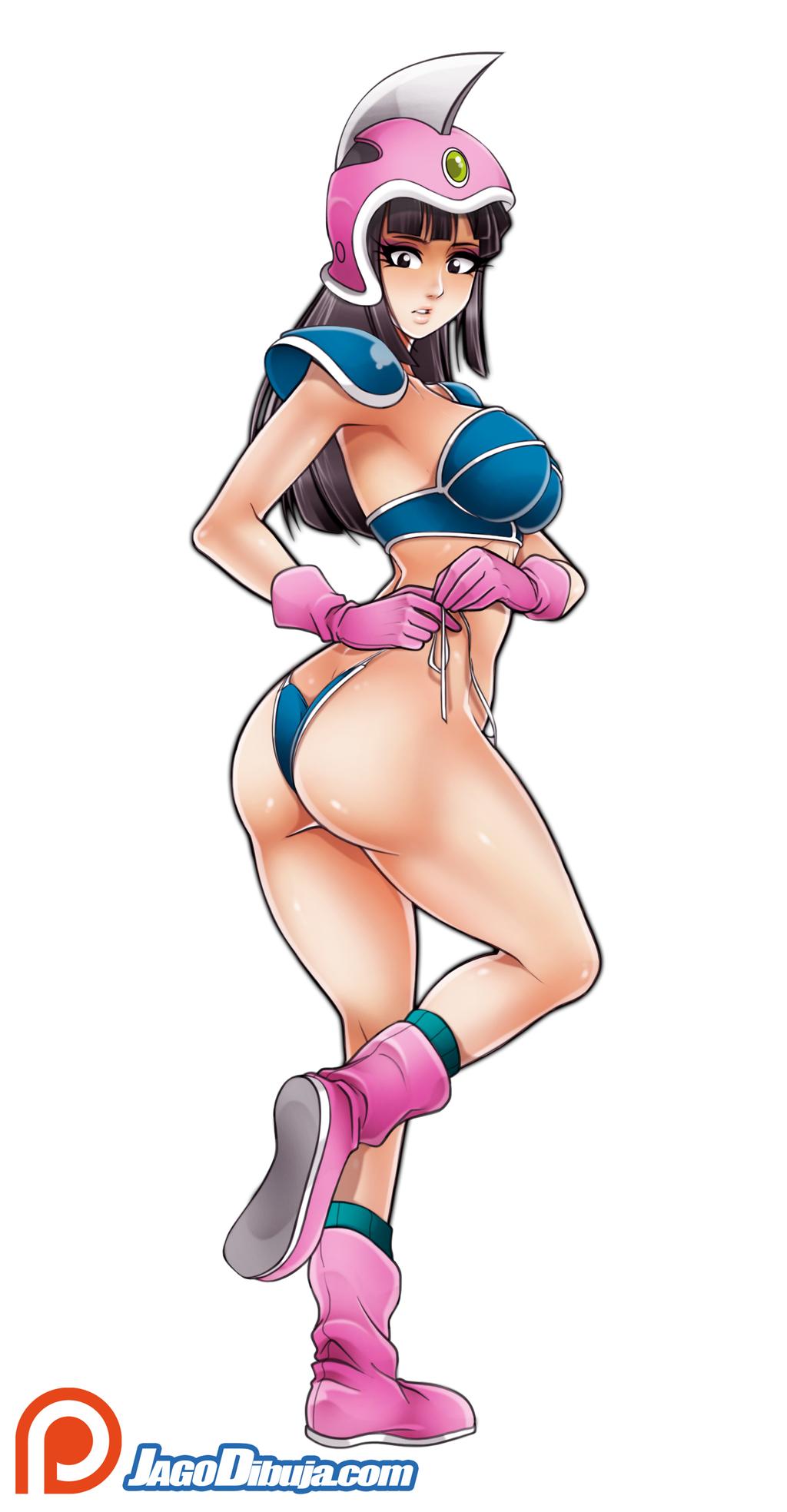 ass, black hair, boots, breasts, bubble ass, bubble butt, chichi, dragon ball, dragon ball z, female, female only, helmet, jago dibuja, large ass, large breasts, milf, side-tie panties, thong