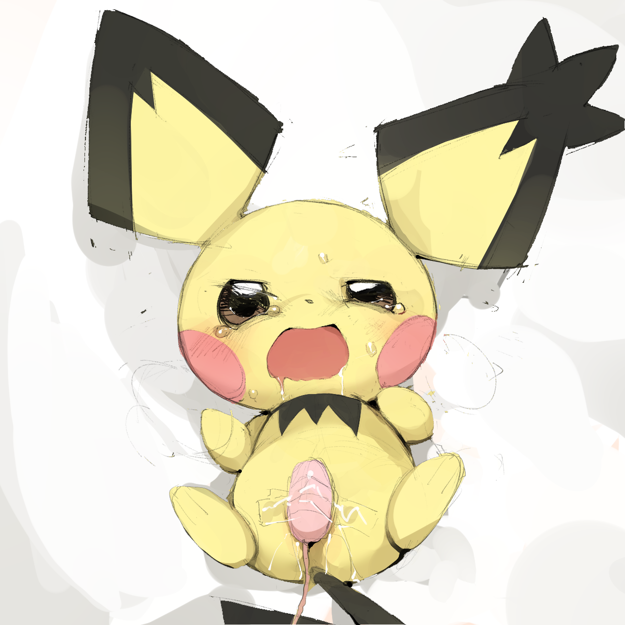 1:1, blush, bodily fluids, drooling, egg vibrator, female, feral, genital fluids, hi res, lying, nintendo, on back, open mouth, pichu, pokémon (species), pokemon, pokemon (species), pussy, pussy juice, saliva, sex toy, spread legs, spreading, tape, tears, vaginal penetration, vibrator, video games, youjomodoki