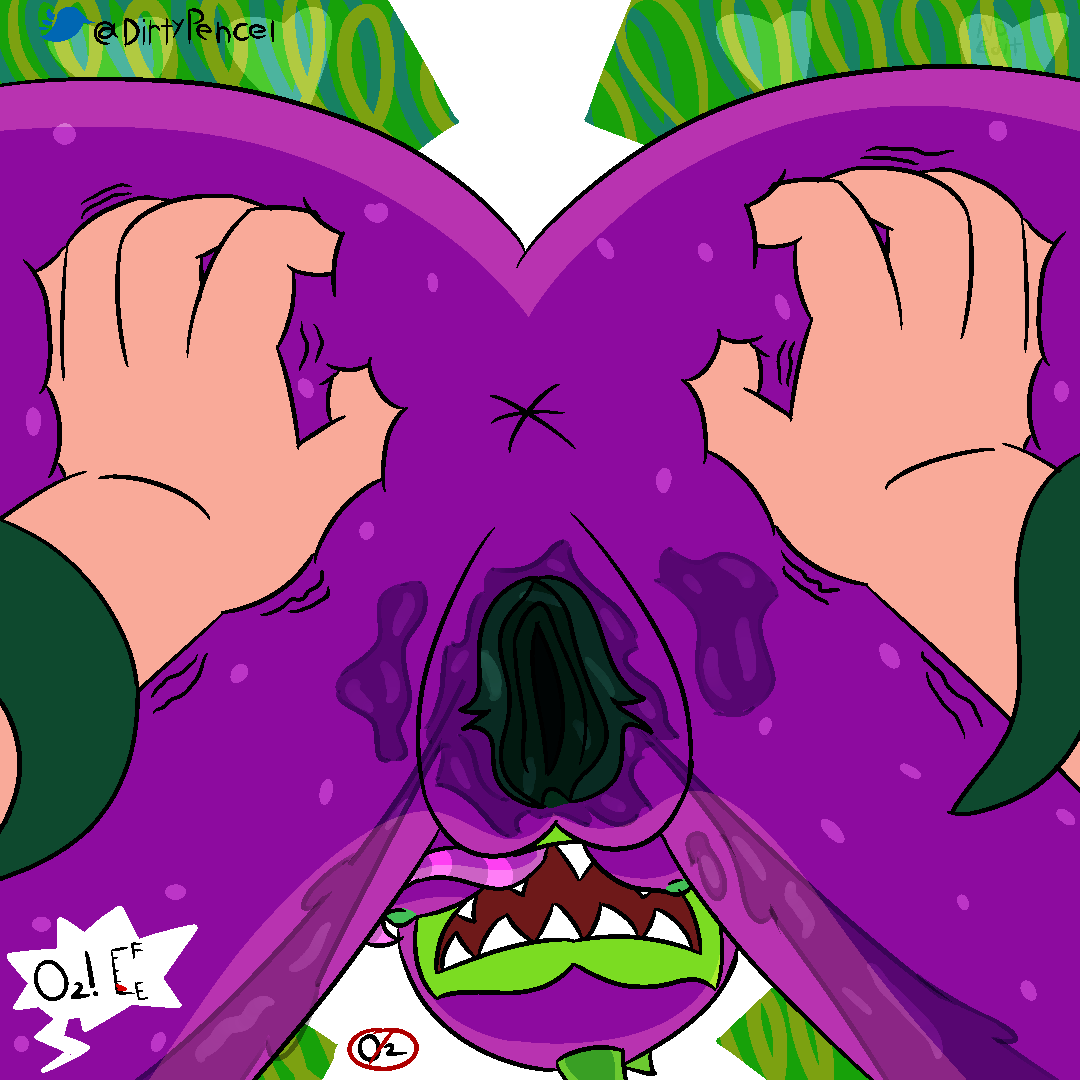 1girls, anus, ass, chomper (pvz), female, hand on ass, looking at viewer, no eyes, plant, plant girl, plantie, plants vs zombies, purple anus, purple pussy, purple skin, pussy, wet, wet pussy