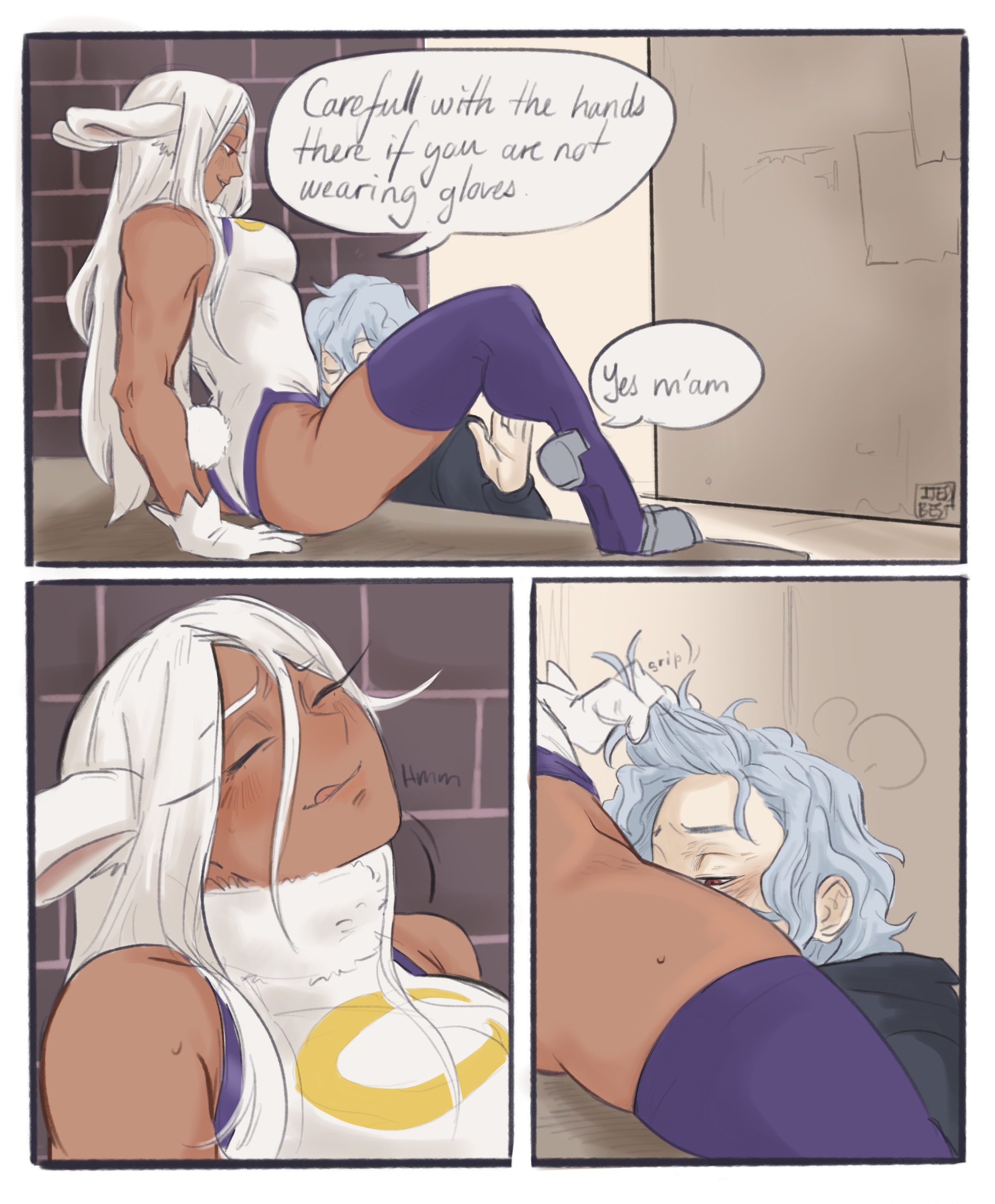 1boy, 1girls, breasts, bunny ears, dark skin, dark-skinned female, female, ijessbest, interracial, male, miruko, my hero academia, rumi usagiyama, shigaraki tomura, tomura shigaraki, usagiyama rumi