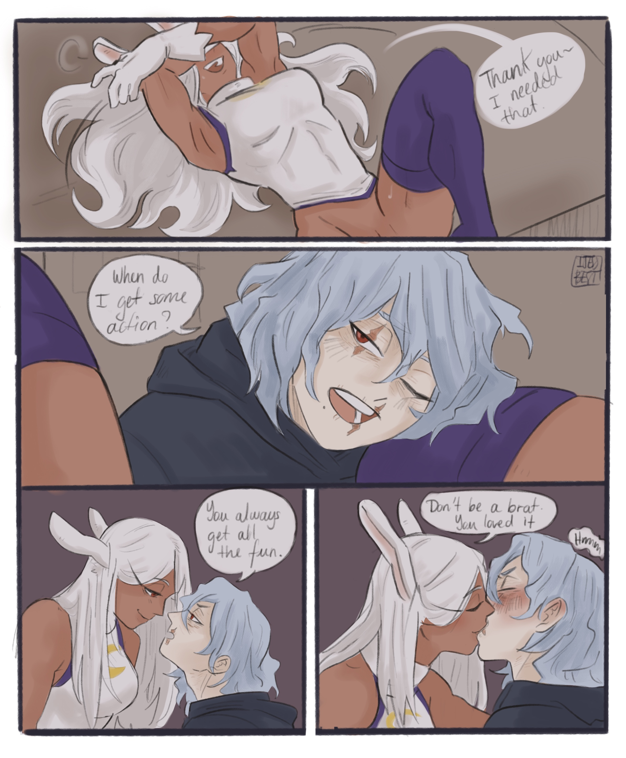 1boy, 1girls, breasts, bunny ears, dark skin, dark-skinned female, female, ijessbest, interracial, male, miruko, my hero academia, rumi usagiyama, shigaraki tomura, tomura shigaraki, usagiyama rumi