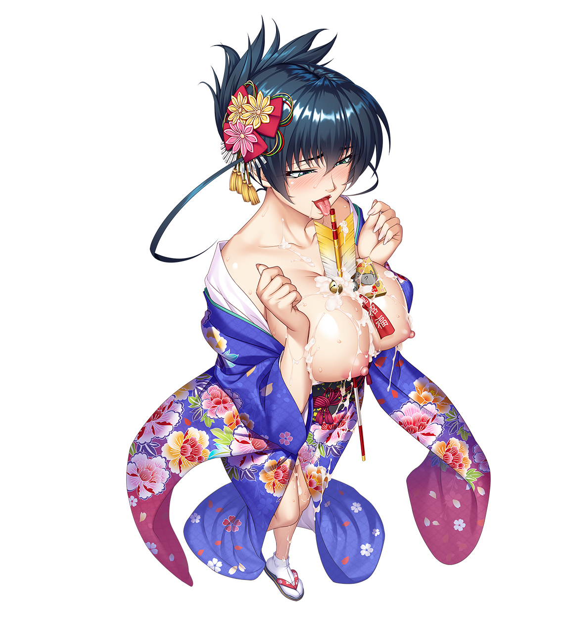 breasts, cum, female, igawa asagi, kagami hirotaka, kimono, taimanin (series)