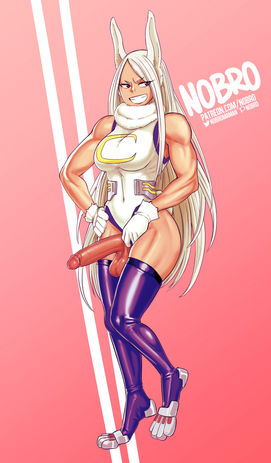 1futa animal_humanoid balls breasts cleavage clothed clothing erection futa_only futanari genitals gynomorph hi_res humanoid intersex lagomorph lagomorph_humanoid legwear leporid_humanoid mammal mammal_humanoid miruko muscular muscular_gynomorph muscular_humanoid muscular_intersex my_hero_academia nobro penis rabbit_humanoid rumi_usagiyama solo solo_futa thigh_highs