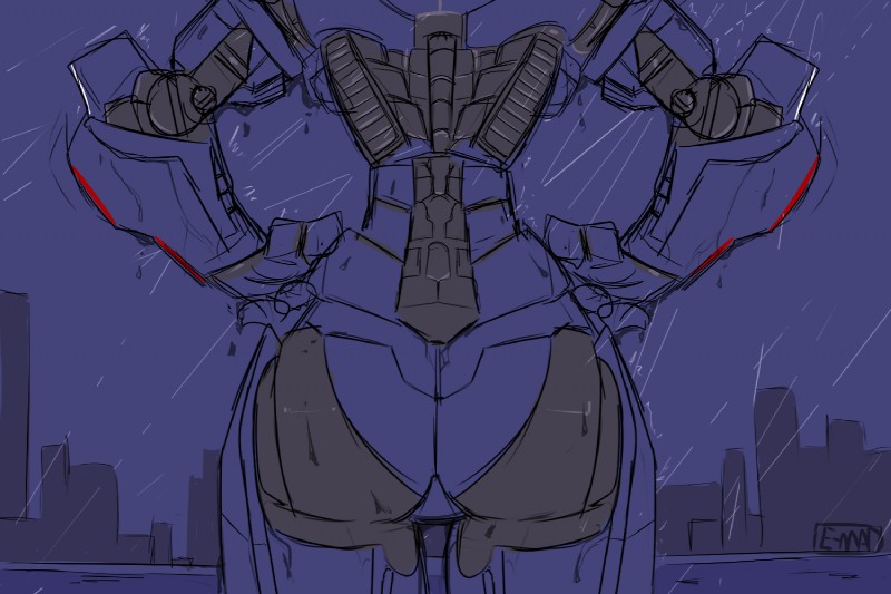 1girls ass big_ass city female gipsy_danger jeager mech ocean pacific_rim rain robot robot_girl sea tagme voluptuous wide_hips