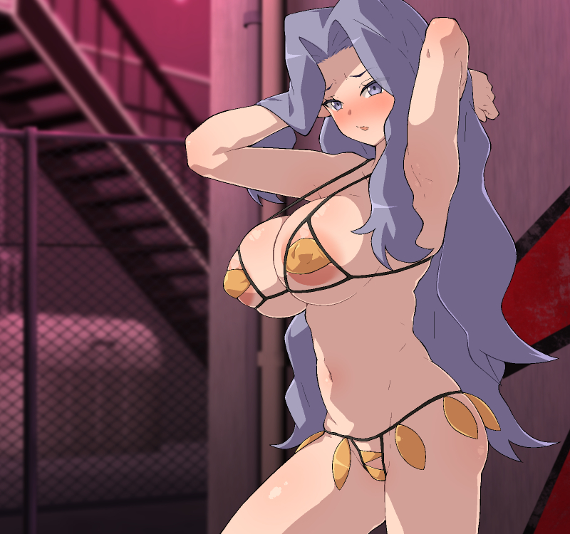 big breasts, blue hair, breasts, clothed female, elite four, female, female only, karen (pokemon), long hair, mature female, nintendo, nipples, nipples visible through clothing, pokemon, pokemon hgss, solo, solo female, solo focus