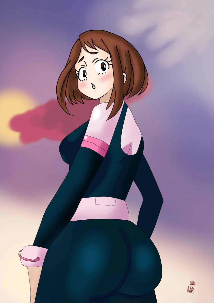 big_ass big_butt bimbo brown_eyes brown_hair female female_only jogging_pants looking_at_viewer maildanres_eyes maildanreseyes my_hero_academia ochako_uraraka solo solo_female teenager