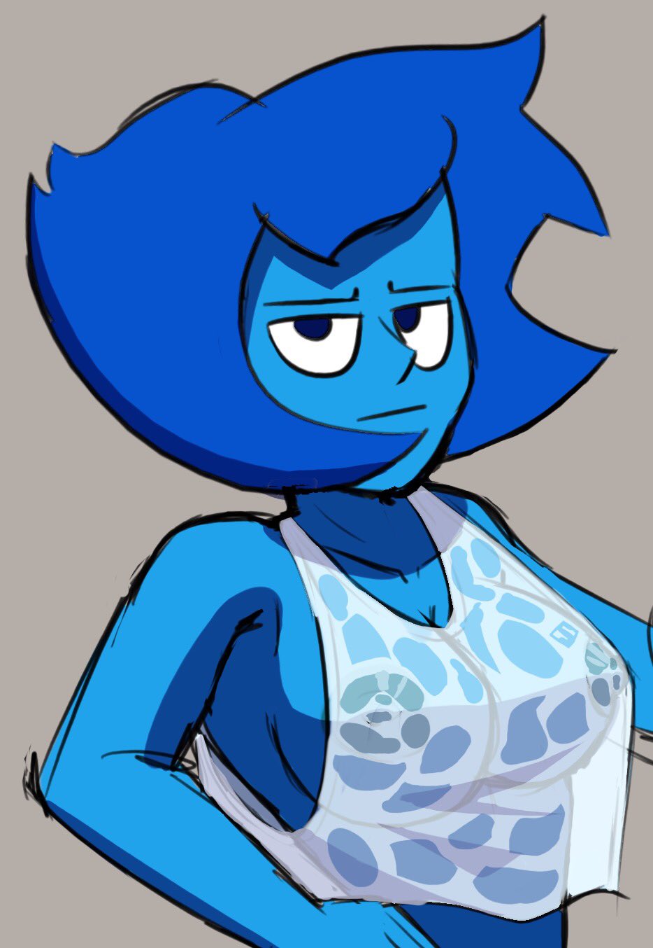 blue_hair blue_skin lapis_lazuli_(steven_universe) large_breasts lewdssonk looking_at_viewer no_bra see-through sketch sonikku steven_universe tank_top wet_clothes wet_shirt