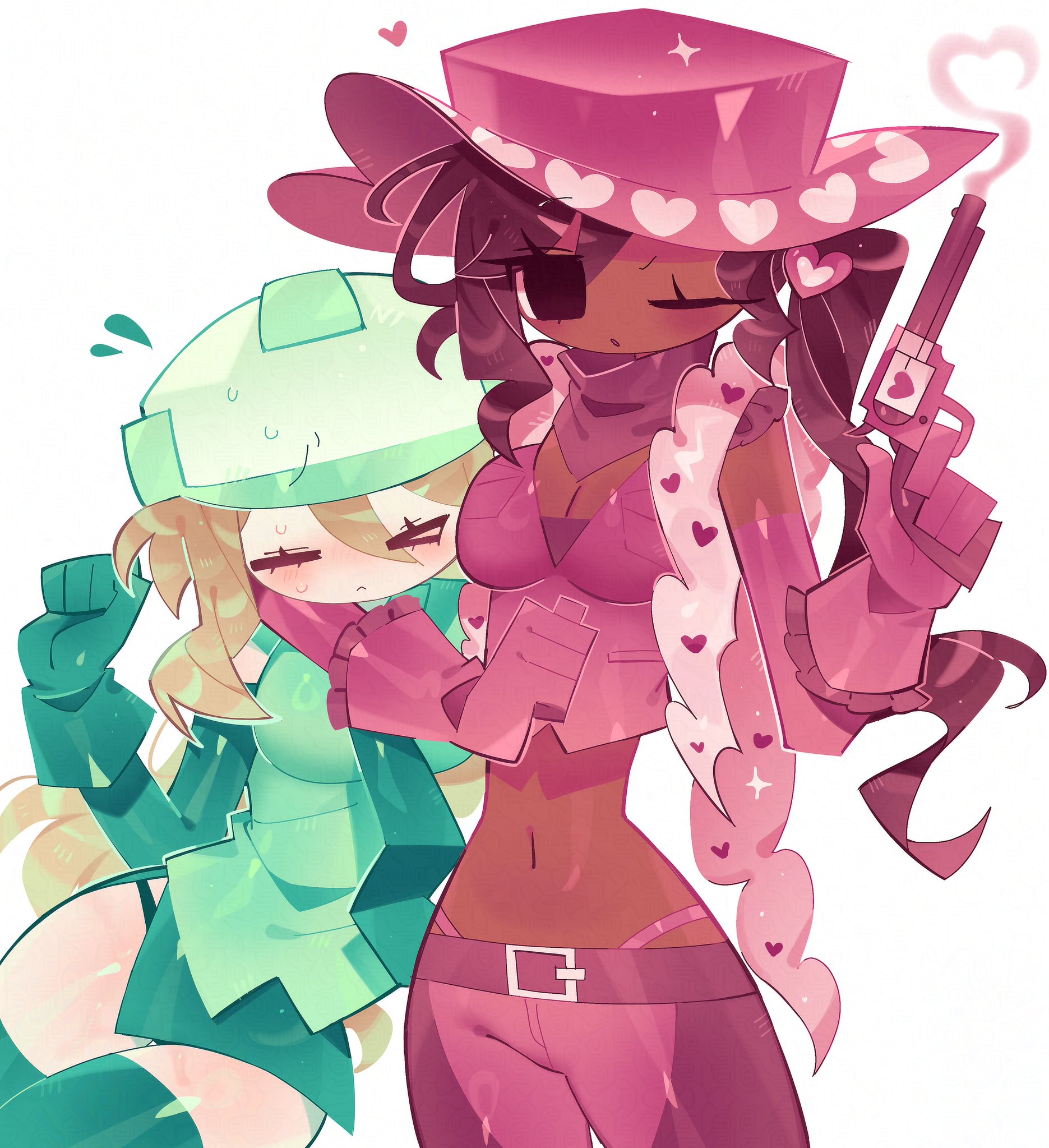 2girls, artist request, carepad (die of death), civilian (die of death), die of death (roblox), loveshot (die of death), revolver, roblox, roblox game, robloxian, source request, tagme