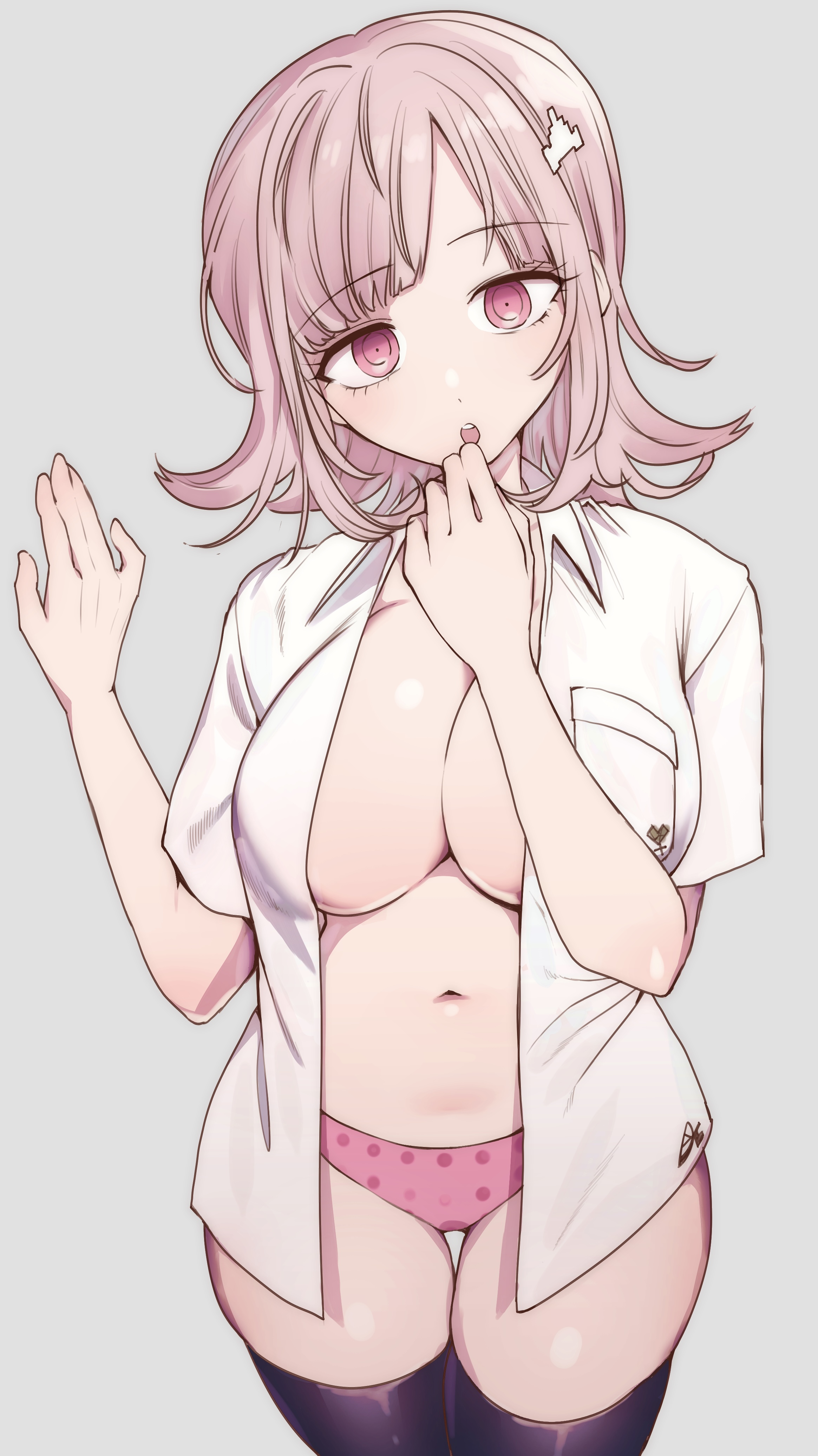 1girls, big breasts, breasts, danganronpa, danganronpa 2: goodbye despair, female, female only, large breasts, looking at viewer, mizu matawa nurumayu, nanami chiaki, panties, solo, thigh highs, thighhighs