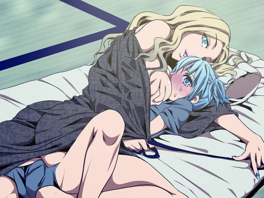 1boy 1girls 2023 adult_and_teenager all_fours assassination_classroom background blonde_hair blue_eyes blue_fingernails blue_nails blue_shirt blue_underwear blush breast_grab breasts breasts_out caucasian_female cowgirl_position crying embarrassed erection european european_female female femboy femboy_on_female fingernails floor hetero interracial irina_jelavic male/female matress nail_polish older_female partially_clothed pillow pink_lips shiota_nagisa straight teacher_and_student younger_male