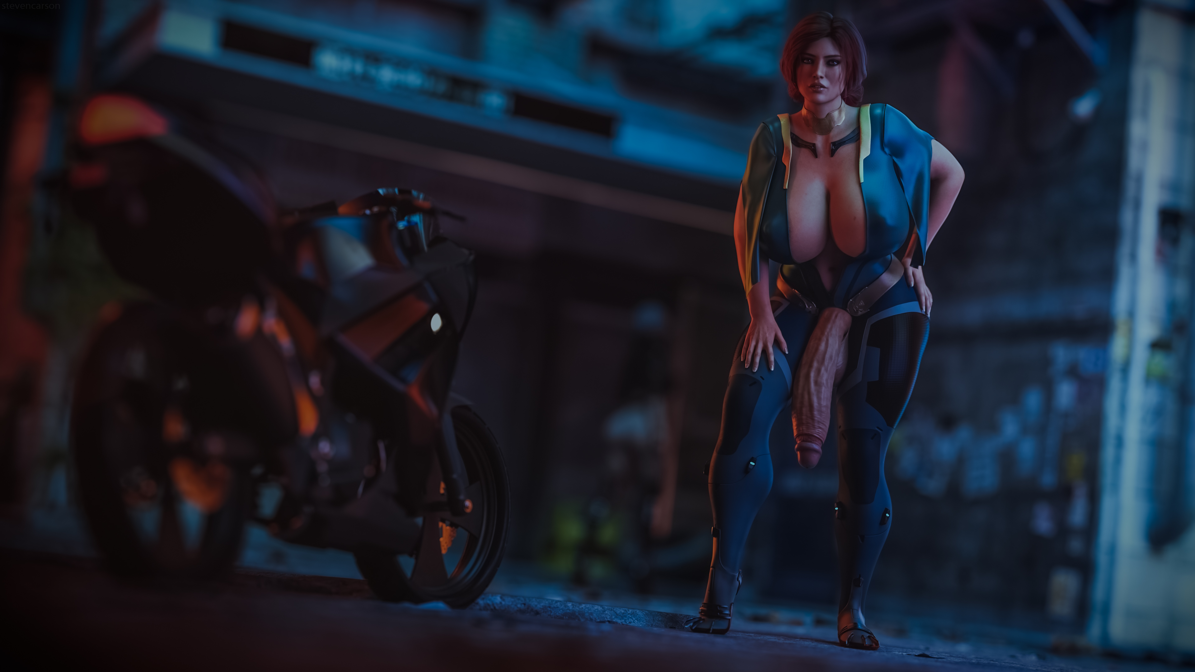 1futa, 3d, 4k, absurdres, balls, bent over, breasts, cd projekt red, cleavage, crotchless, curvy, flaccid, futa only, futa sans pussy, futanari, highres, huge balls, huge breasts, huge cock, hyper, hyper penis, intersex, looking at viewer, penis, penis out, realistic, solo, solo futa, standing, stevencarson, the witcher, the witcher (series), the witcher 2, the witcher 3: wild hunt, triss merigold, wide hips
