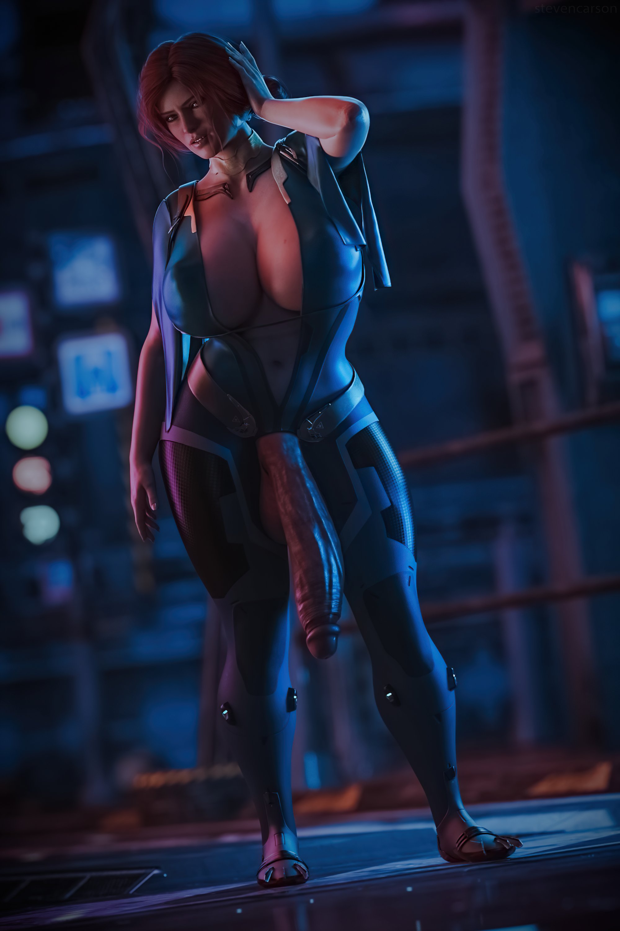 1futa, 3d, absurdres, balls, breasts, cd projekt red, cleavage, crotchless, curvy, flaccid, futa only, futanari, highres, huge balls, huge breasts, huge cock, hyper, hyper penis, intersex, penis, penis out, realistic, solo, solo futa, spread legs, standing, stevencarson, the witcher, the witcher (series), the witcher 2, the witcher 3: wild hunt, triss merigold, wide hips