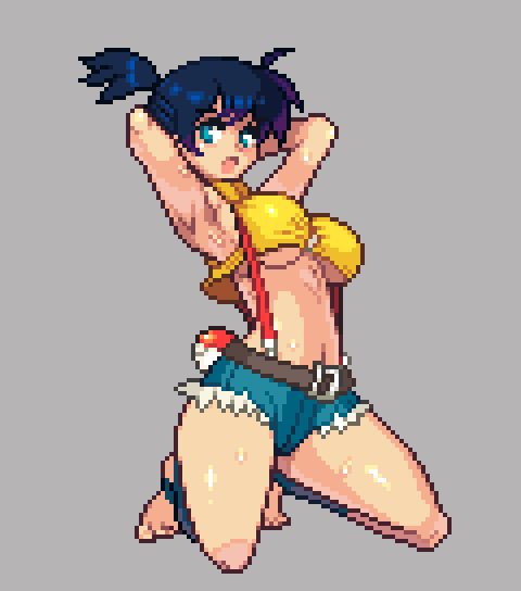 1girls big_breasts bikini black_hair blue_eyes breasts female kasumi_(pokemon) large_breasts legs misty_(pokemon) misty_(the_electric_tale_of_pikachu) pixel_art pokeball pokemon pokemon_(manga) pokemon_rgby the_electric_tale_of_pikachu thick_thighs thighs underboob wet yumurama