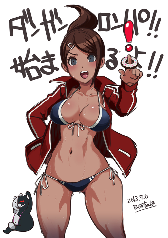 1girls, asahina aoi, big breasts, bikini, breasts, butcha-u, danganronpa, dark skin, dark-skinned female, female, straight hair, tomboy, wide hips