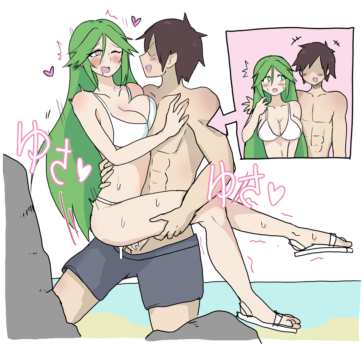 big breasts, blush, breasts, faceless male, female, green eyes, green hair, kid icarus, male, nintendo, palutena, pussy, sex, vaginal penetration, white bikini, white-stew