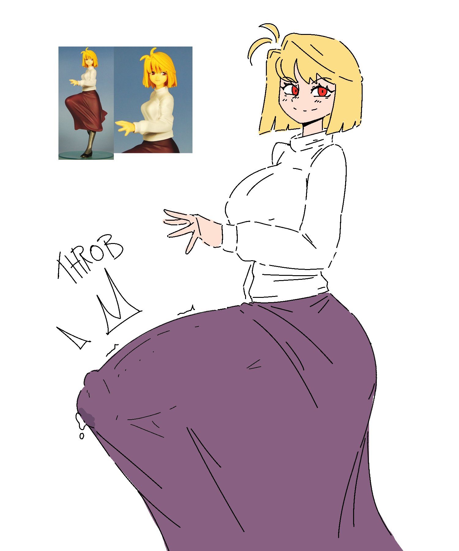 1futa, ahoge, arcueid brunestud, ass, big ass, big breasts, big penis, blonde hair, breasts, cock, dickgirl, enormous penis, futa only, futanari, hair intakes, huge cock, hyper, hyper penis, intersex, large penis, long skirt, looking at viewer, melty blood arcueid figure (meme), meme, motion lines, picote, picotedraws18up, purple skirt, red eyes, short hair, skirt, smile, solo, sweater, throbbing, throbbing penis, tsukihime, turtleneck sweater, white sweater, wide hips