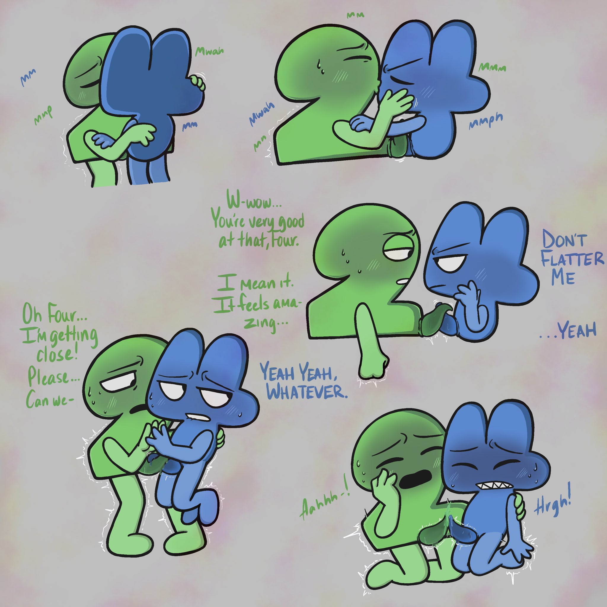 algebralien, battle for dream island, battle for dream island again, bfb, bfdi, four (bfb), frottage, kissing, object shows, tentacle penis, the power of two, tpot, two (tpot), vadahlivokroz
