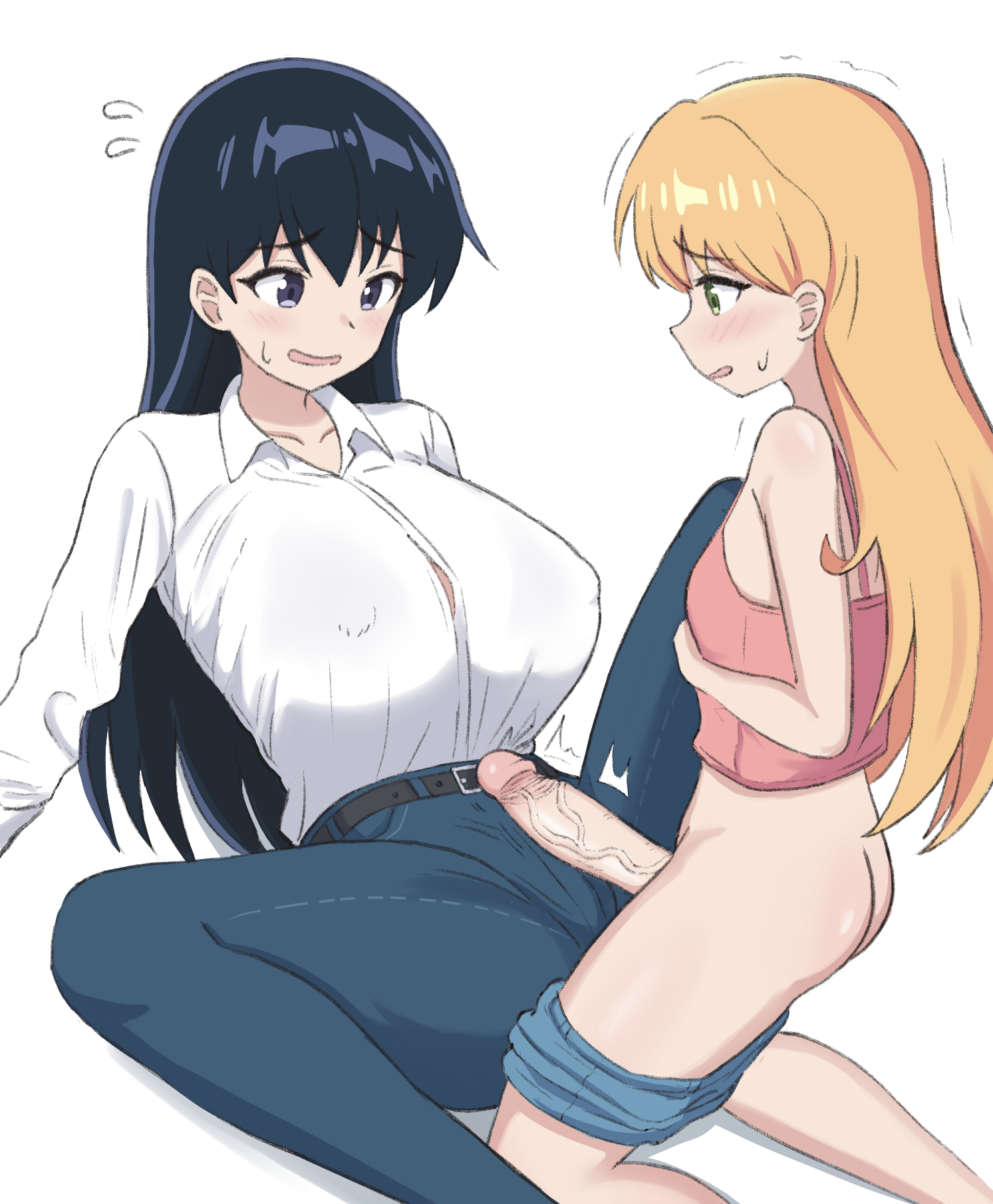 arato nagi, clothed female, cock shock, futa on female, futanari, kurofuro, ruri no houseki, skirt down, small dom big sub, tanigawa ruri