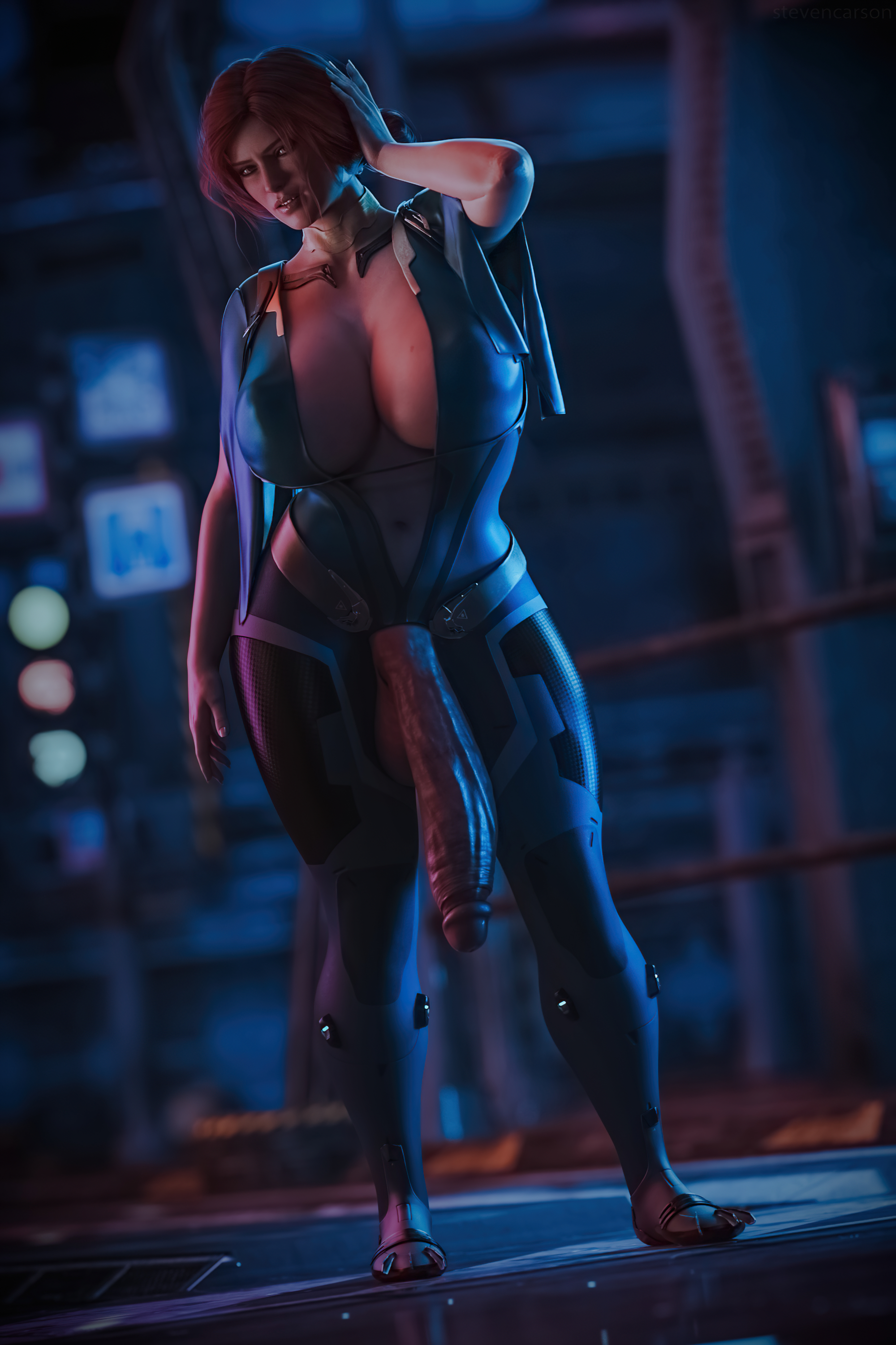 1futa, 3d, absurdres, balls, big breasts, breasts, cd projekt red, cleavage, futa only, futanari, highres, huge breasts, huge cock, intersex, large breasts, penis, realistic, solo, solo futa, spread legs, standing, stevencarson, the witcher, the witcher (series), the witcher 2, the witcher 3: wild hunt, triss merigold