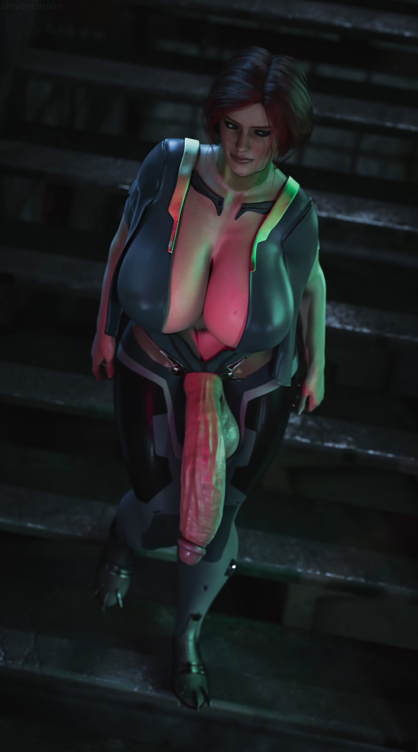 1futa, 3d, absurdres, balls, breasts, cd projekt red, cleavage, crotchless, dickgirl, erect nipples, flaccid, futa only, futanari, highres, huge breasts, huge cock, hyper, hyper balls, hyper penis, intersex, large breasts, nipple bulge, nipples, penis, penis out, realistic, solo, solo futa, stevencarson, the witcher, the witcher (series), the witcher 2, the witcher 3: wild hunt, triss merigold, walking, wide hips