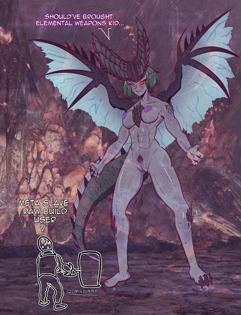 abs alatreon anthro areolae breasts claws dragoness elder_dragon horns mhw monster_girl monster_hunter monster_hunter_world nipples pussy red_eyes size_difference sweatdrop tail wings