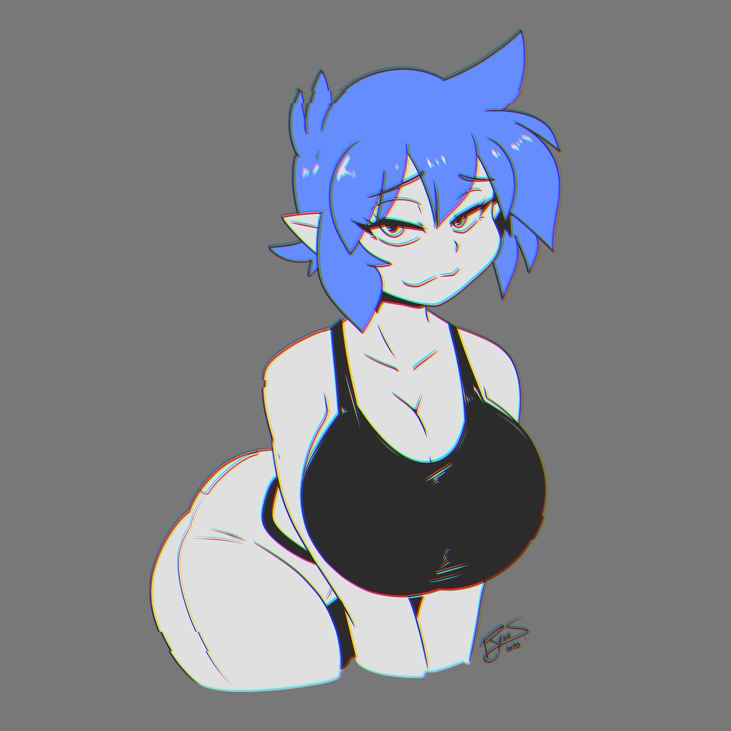 blue hair, emi (twistedgrim), original, ryou sakai