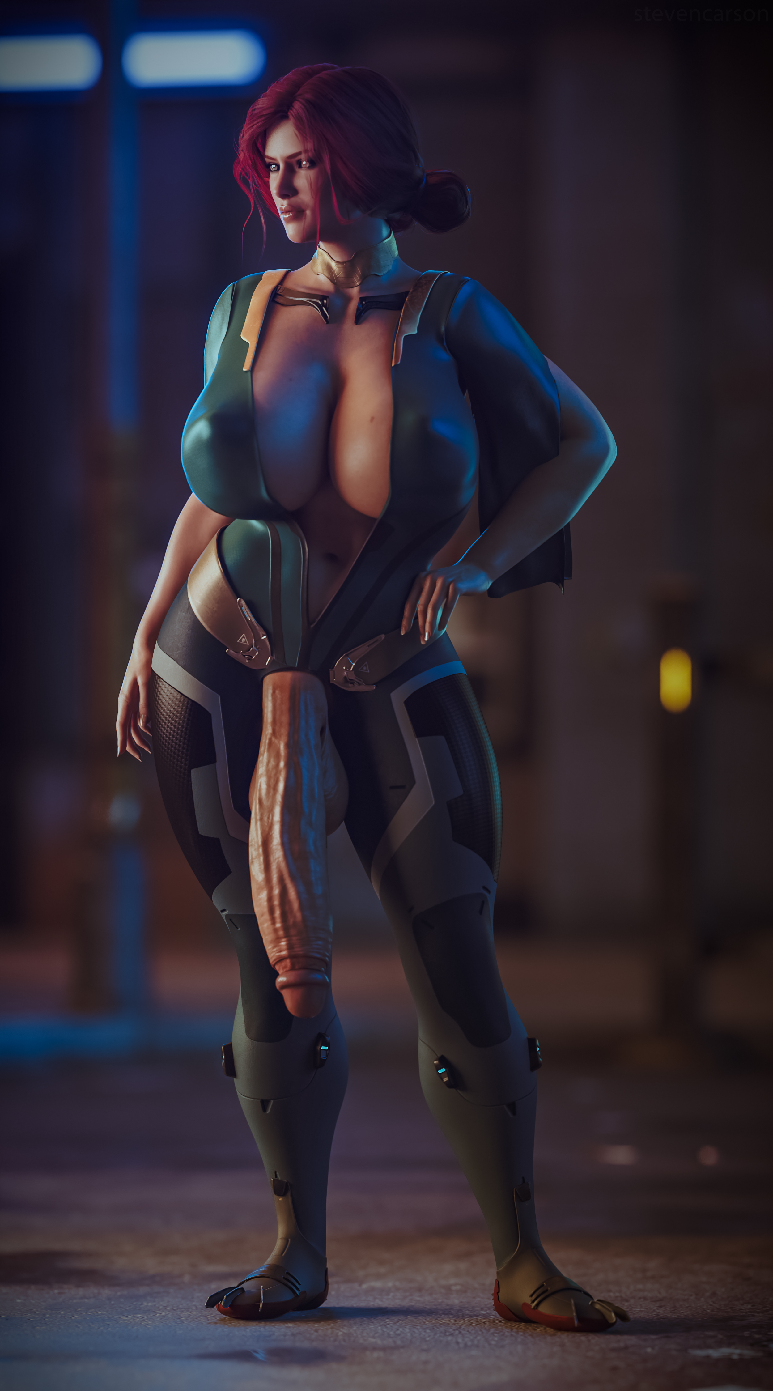 1futa, 3d, absurdres, balls, big breasts, breasts, cd projekt red, cleavage, futa only, futanari, highres, huge breasts, huge cock, intersex, large breasts, penis, realistic, solo, solo futa, spread legs, standing, stevencarson, the witcher, the witcher (series), the witcher 2, the witcher 3: wild hunt, triss merigold