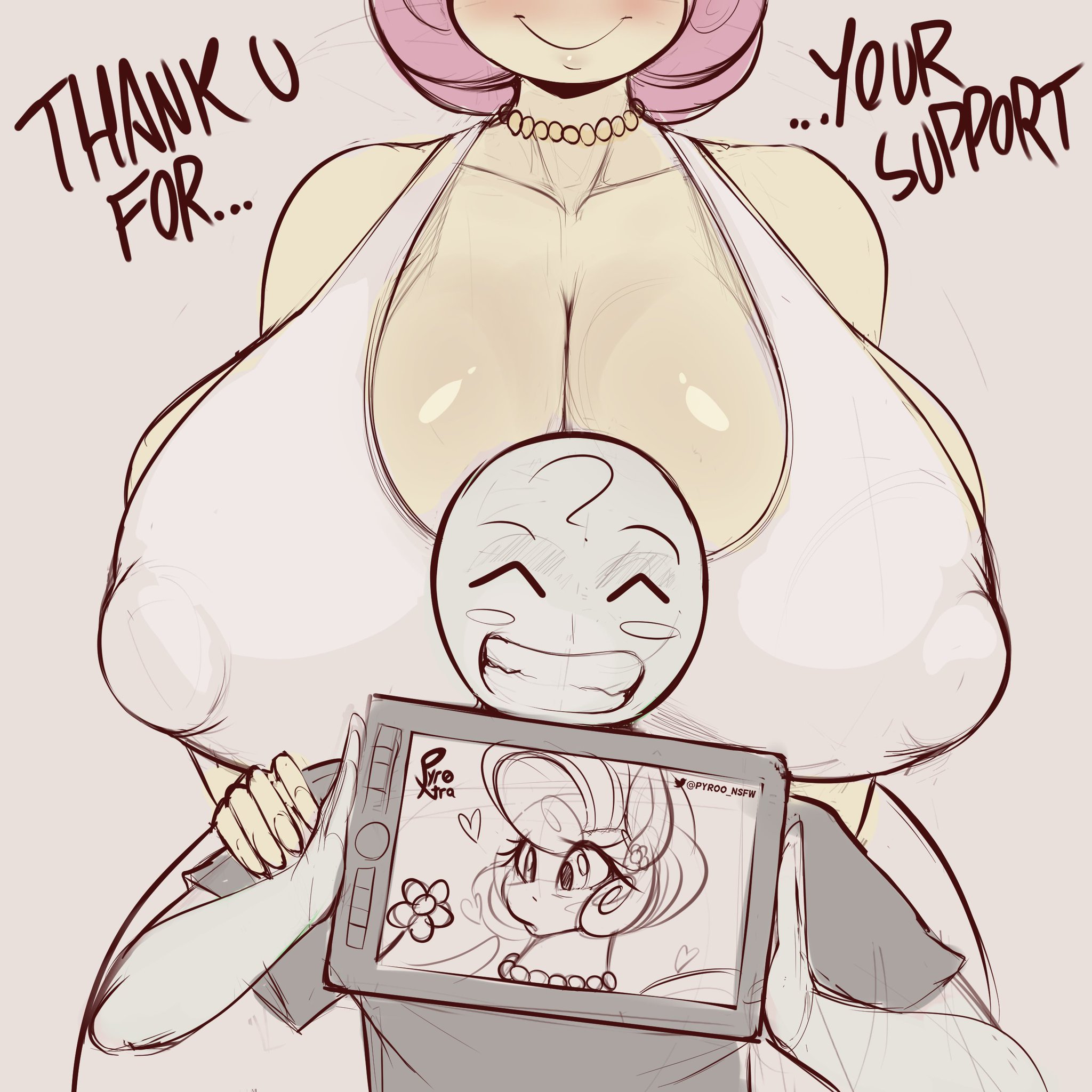1boy, 1girls, 1milf, anon, anonymous male, anthro, anthrofied, big breasts, blush, breasts, busty, busty female, cleavage, clothed, clothing, drawing tablet, dress, duo, english text, erect nipples, female, female anthro, friendship is magic, grin, hasbro, head out of frame, height difference, huge breasts, human, human male, jewelry, large breasts, male, male human/female anthro, male/female, mare, mature, mature anthro, mature female, milf, mother, mrs. shy (mlp), my little pony, necklace, nipple bulge, nipple outline, nipples, older female, pony, posey shy (mlp), saltyxodium, size difference, smaller male, smile, smiling, text, unseen eyes, white clothing, white dress