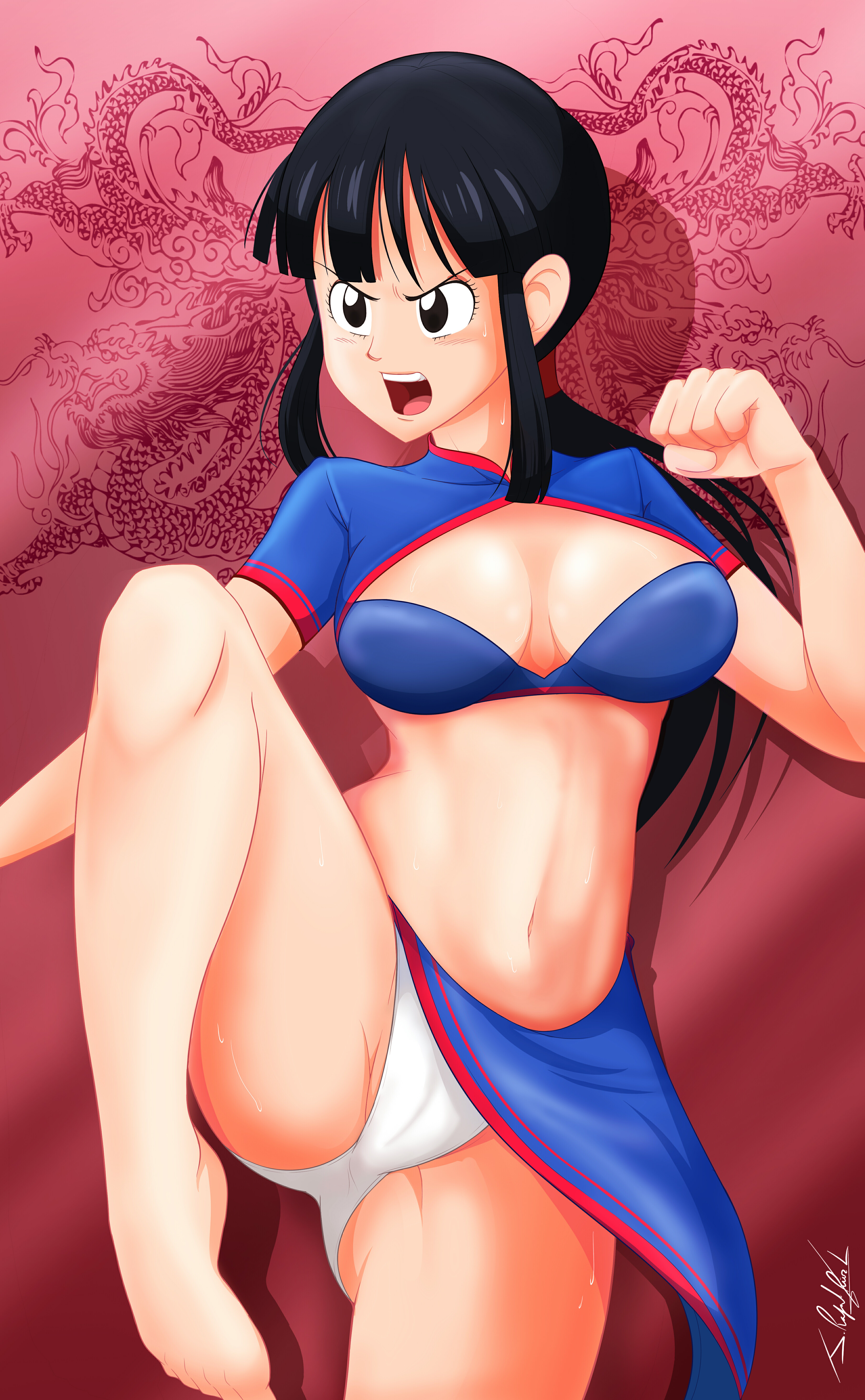 1girls, breasts, busty, chichi, clothed, clothes, clothing, curvy, dragon ball, female, female focus, female only, hourglass figure, neolink077, panties, pinup, solo, tagme, third-party source