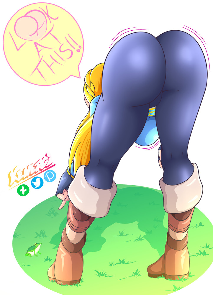 ass bent_over big_ass big_butt blonde_hair breath_of_the_wild dat_ass english_text fat_ass female frog from_behind hot-footed_frog huge_ass kenergi long_hair oblivious outdoor princess_zelda the_legend_of_zelda tight_clothes zelda_(breath_of_the_wild)