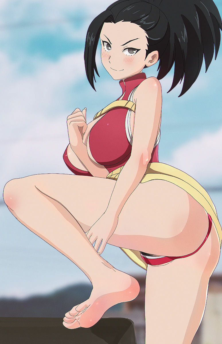 1girls aruman ass_focus big_ass big_breasts big_butt bimbo black_eyes black_hair busty butt_focus dat_ass female female_focus female_only huge_ass huge_breasts large_ass leg_up momo_yaoyorozu my_hero_academia presenting presenting_hindquarters solo solo_female solo_focus teenager thick_ass