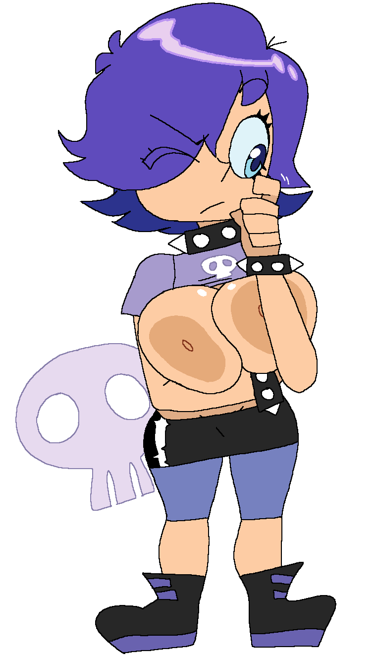 1girls big_breasts blue_eyes blue_hair boots breasts breasts_out busty clothing dream-cassette female female_only hair_over_one_eye hi_hi_puffy_amiyumi hoshime huge_breasts human large_breasts neckwear nipples pale_skin punk punk_girl shirt shorts skirt solo spiked_bracelet spiked_collar white_background wristwear yumi_yoshimura