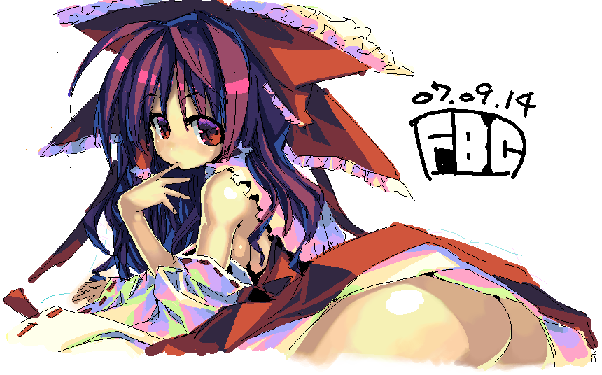 2007 ass breasts fbc female female_only human japanese_clothes miko oekaki red_eyes reimu_hakurei sideboob solo touhou