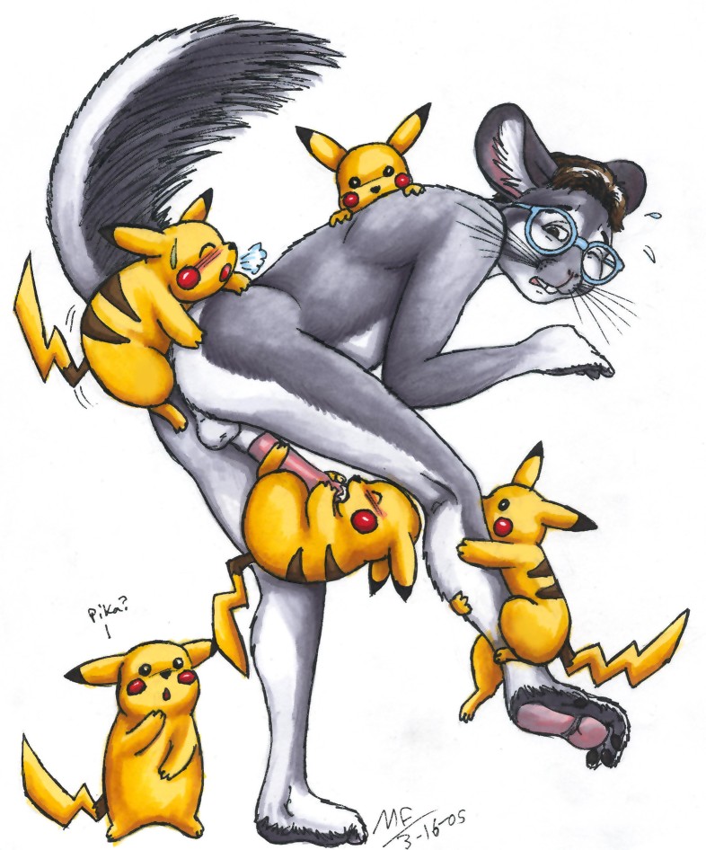 2005 anthro ass blush buggery closed_eyes color fellatio feral fur furry interspecies male male_only micah_fennec moodyferret multiple_males nintendo open_eyes oral penis pikachu pokemon raised_tail sex size_difference tail trevor_(moodyferret) what wink yaoi