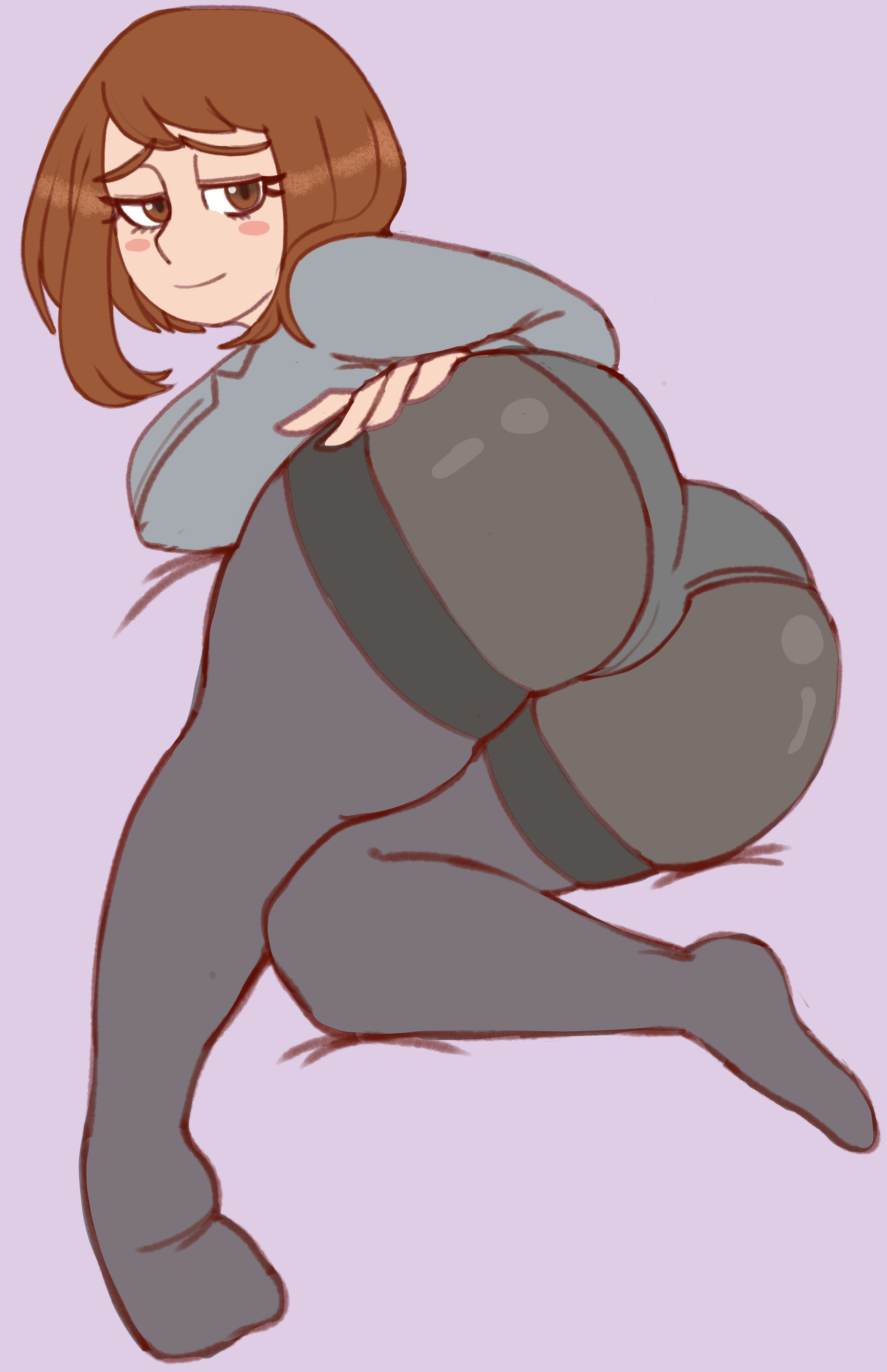 1girls, ass, big ass, black pantyhose, breasts, brown eyes, brown hair, female, half-closed eyes, huge ass, lewddragon5, looking at viewer, looking back, medium hair, my hero academia, ochako uraraka, panties, panties under pantyhose, pantyhose, school uniform, shounen jump, thick ass, thick thighs, thighs, u.a. school uniform, underwear